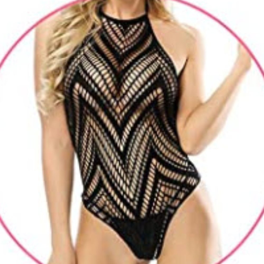 Black Mesh Fishnet Bodysuit Lingerie